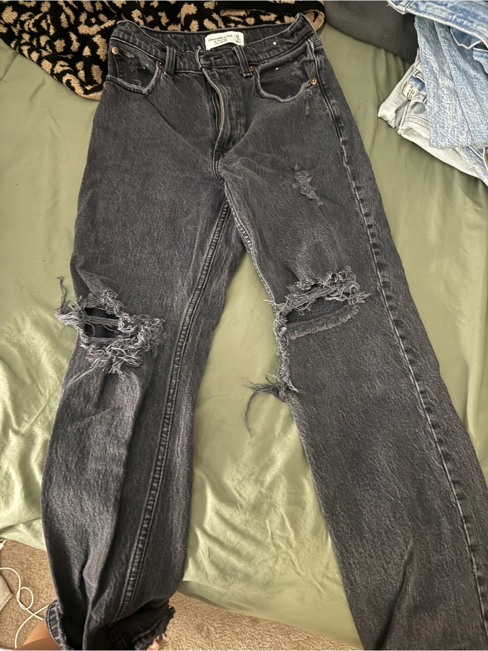 Abercrombie & Fitch Distressed Black Straight-Leg Jeans